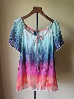 New Directions Ombre Pink And Blue Blouse Size XL